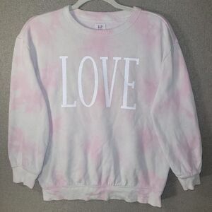 GAP Kids Size XL Pink and White Tie-Dye Love Sweater